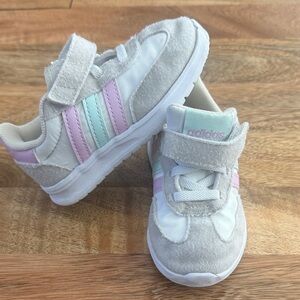 Adidas Kids Toddler Sneakers Size 7 White with Pastel Stripes